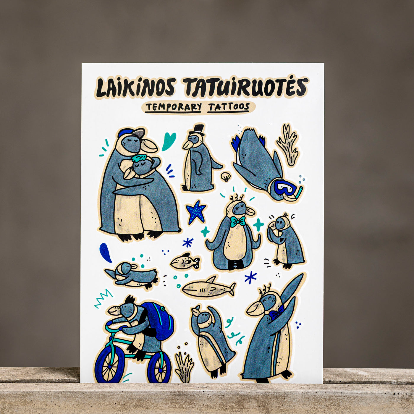 Laikinos tatuiruotės PINGVINŲ ISTORIJA, spalvotos