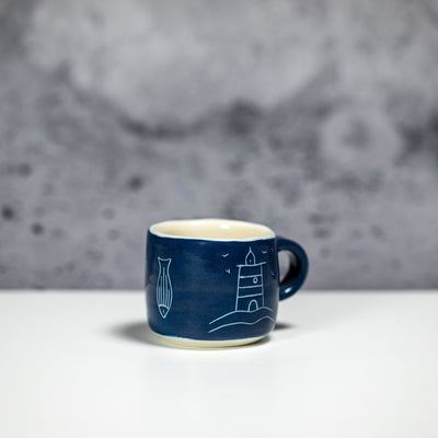 Keraminis puodelis su ąsele JŪRA, tamsiai mėlynas, 130 ml