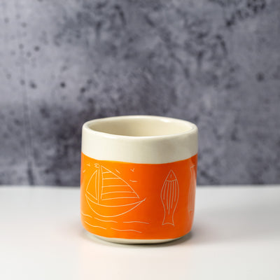 Keraminis puodelis be ąselės JŪRA,skaisčiai oranžinė, 240 ml